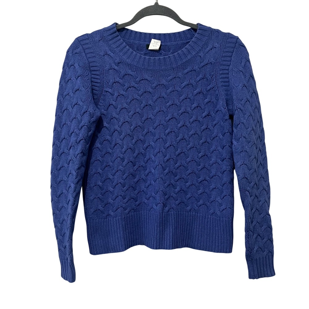 J.Crew Cable Knit Wool Angora Crewneck Sweater Periwinkle Blue Women's XS Preppy